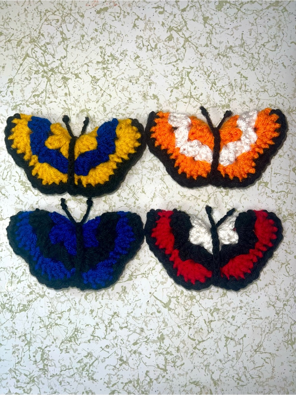 Title: Handmade Crochet School Color Butterfly Pin — Custom Colors Available